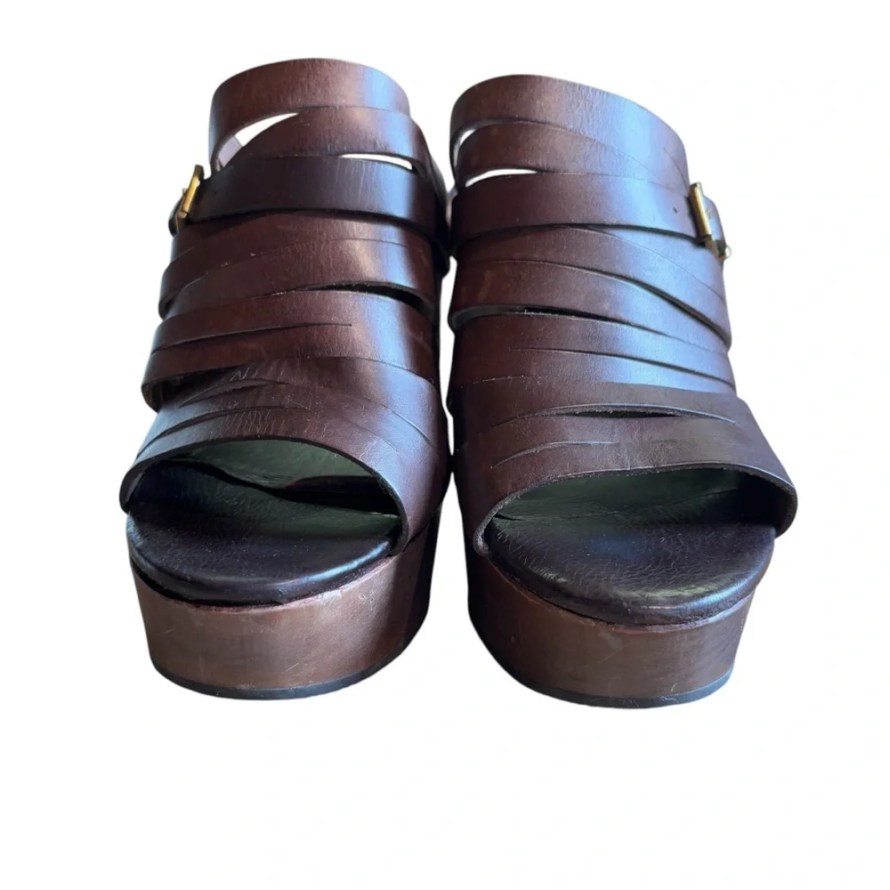 Robert Clergerie Barneys New York Dixo Platform Wedge Sandal Brown Leather 10